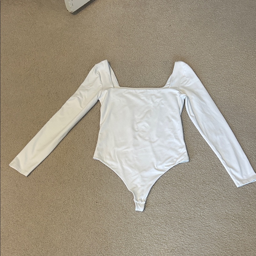 Aritzia Long Sleeve White Square Neck One-Piece Bodysuit